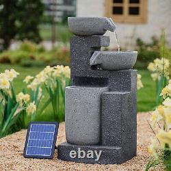 Cascade Fountain Tiered Water Feature Solar Power Lights Landscaping Decoration