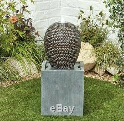 Cascade Water Feature, LED Light Grey Concrete Garden Fountain Tall Large Ball