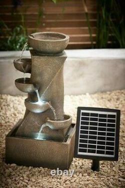 Cascading Bowl Water Feature Solar LED Outdoor Fountain Freestanding Deck Patio