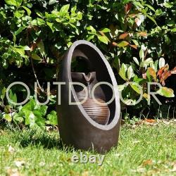 Cascading Oval Water Feature with LED Lights Perfect for Garden Serenity