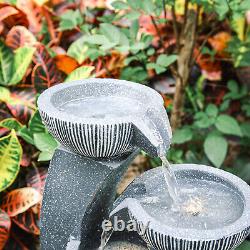 Cascading Resin Bowl Water Feature LED Light Garden Fountain Ornament Solar Pump