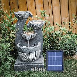 Cascading Resin Bowl Water Feature LED Light Garden Fountain Ornament Solar Pump
