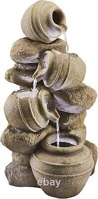 Cascading Tipping Pots Water Stone Feature Outdoor Garden Fountain LED Lights