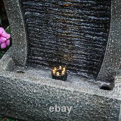 Cascading Water Feature Garden Waterfall Curved LED Fountain Outdoor Solar Power
