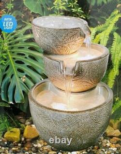 Cascading Water Fountain Garden Feature Lights Waterfall Ceramic Bird Bath