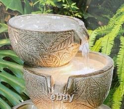 Cascading Water Fountain Garden Feature Lights Waterfall Ceramic Bird Bath