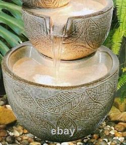 Cascading Water Fountain Garden Feature Lights Waterfall Ceramic Bird Bath