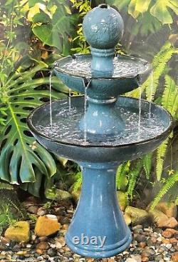 Cascading Water Fountain Tiered Feature with Lights Waterfall Ceramic Bird Bath