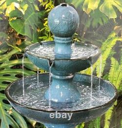 Cascading Water Fountain Tiered Feature with Lights Waterfall Ceramic Bird Bath