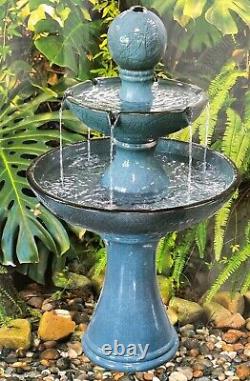 Cascading Water Fountain Tiered Feature with Lights Waterfall Ceramic Bird Bath