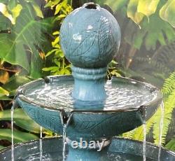 Cascading Water Fountain Tiered Feature with Lights Waterfall Ceramic Bird Bath