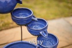 Ceramic Cascade Solar Water Feature Blue Trickling Garden Centrepiece Fountain