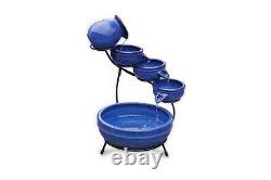 Ceramic Cascade Solar Water Feature Blue Trickling Garden Centrepiece Fountain