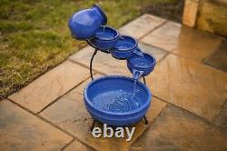 Ceramic Cascade Solar Water Feature Blue Trickling Garden Centrepiece Fountain