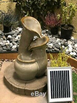 Ceramic Solar Powered Water Feature, Solar Garden Fountain with lights