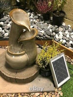 Ceramic Solar Powered Water Feature, Solar Garden Fountain with lights