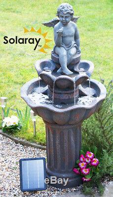 Cherub Birdbath Water Fountain Feature Solar Powered Classic Stone Effect Garden