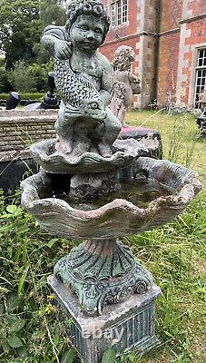 Classical Cherub Boy With Water Spouting Fish Garden Water Fountain Centrepiece