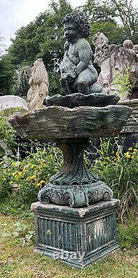 Classical Cherub Boy With Water Spouting Fish Garden Water Fountain Centrepiece