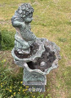 Classical Cherub Boy With Water Spouting Fish Garden Water Fountain Centrepiece