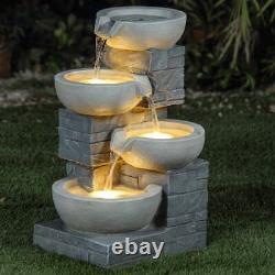 Columns 4 Tier Jar Jug Water Feature Fountain Cascade Garden Stone Effect New