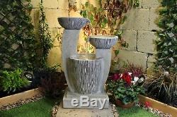Compact 3 Bowl Contemporary Garden Water Feature, Outdoor Fountain Great Value