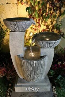 Compact 3 Bowl Contemporary Garden Water Feature, Outdoor Fountain Great Value