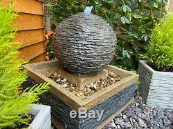 Compact Earth Stone Contemporary Garden Water Feature, Outdoor Fountain + light