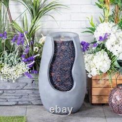 Contemporary Design GARDEN Water Feature Pebble Cement FOUNTAIN 6 LED light