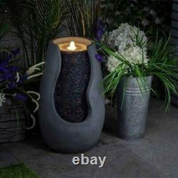 Contemporary Design GARDEN Water Feature Pebble Cement FOUNTAIN 6 LED light