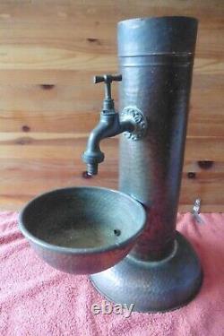 Copper Water fountain Spigot Garden decor hand Hammered Vintage bowl pump Art
