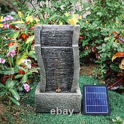 Curved Water Feature Garden Cascading Fountain LED Indoor Outdoor Solar Powered