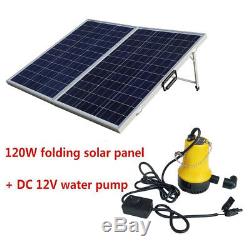 DC 12V Solar Powered Water Pump +120W Folding Solar Panel Garden Fountains Pump