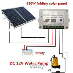 DC 12V Solar Powered Water Pump +120W Folding Solar Panel Garden Fountains Pump