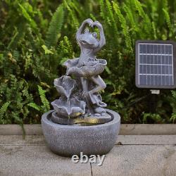 Dancing Frog Garden Water Feature Solar Powered Cascade LED Lighted Fountain