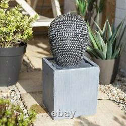 Dapple Cascade Water Feature, LED Light New Grey Concrete Garden Fountain Ball