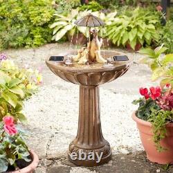 Duck Family Solar Powered Water Fountain Feature Bird Bath Style Garden Decor