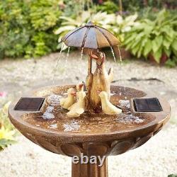 Duck Family Solar Powered Water Fountain Feature Bird Bath Style Garden Decor