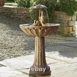 Duck Family Solar Powered Water Fountain Feature Bird Bath Style Garden Decor