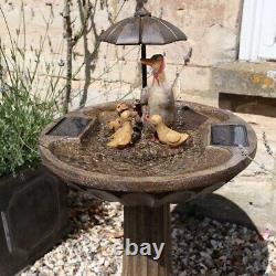 Duck Family Solar Powered Water Fountain Feature Bird Bath Style Garden Decor