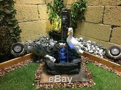 Duck Family Water Feature, Garden Fountain with lights, duck water fountain