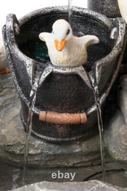 Duck Family Water Feature Outdoor Old Tap Garden Fountain with LED Lights 56cm