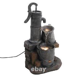 Electric Garden Tiered Barrel Cascaded Water Feature Outdoor Fountain Decot Pump