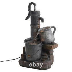 Electric Garden Tiered Barrel Cascaded Water Feature Outdoor Fountain Decot Pump