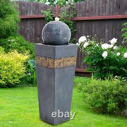 Electric Garden Water Feature Outdoor Fountain Rotating Ball LED Lights Statue