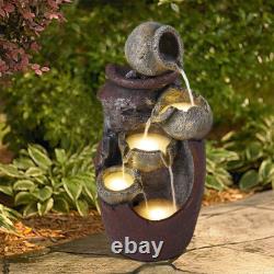 Electric Power Garden Water Feature Fountain LED Light Outdoor Cascade Landscape