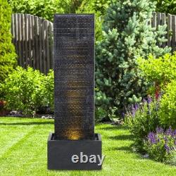 Electric Powered Garden Water Feature LED Lights Stone Stele Fountain Waterfalls