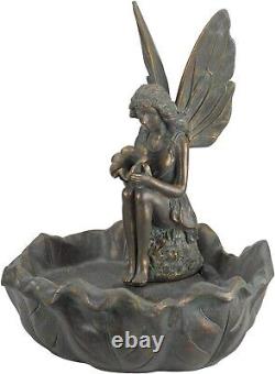 Fairy Water Fountain Solar Powered Bronze Garden Ornament Water Feature Decor