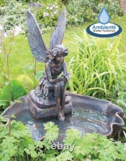 Fairy on Clam Shell Water Feature Garden Self Contained Fountain H78cm Primrose