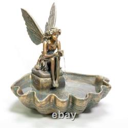 Fairy on Clam Shell Water Feature Garden Self Contained Fountain H78cm Primrose